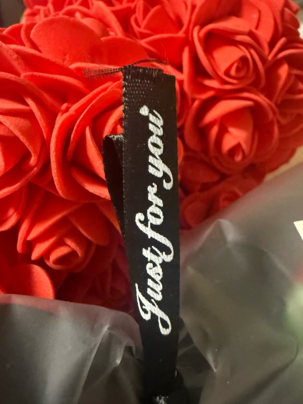 Black Ribbon Strap with 'Just for you' Script